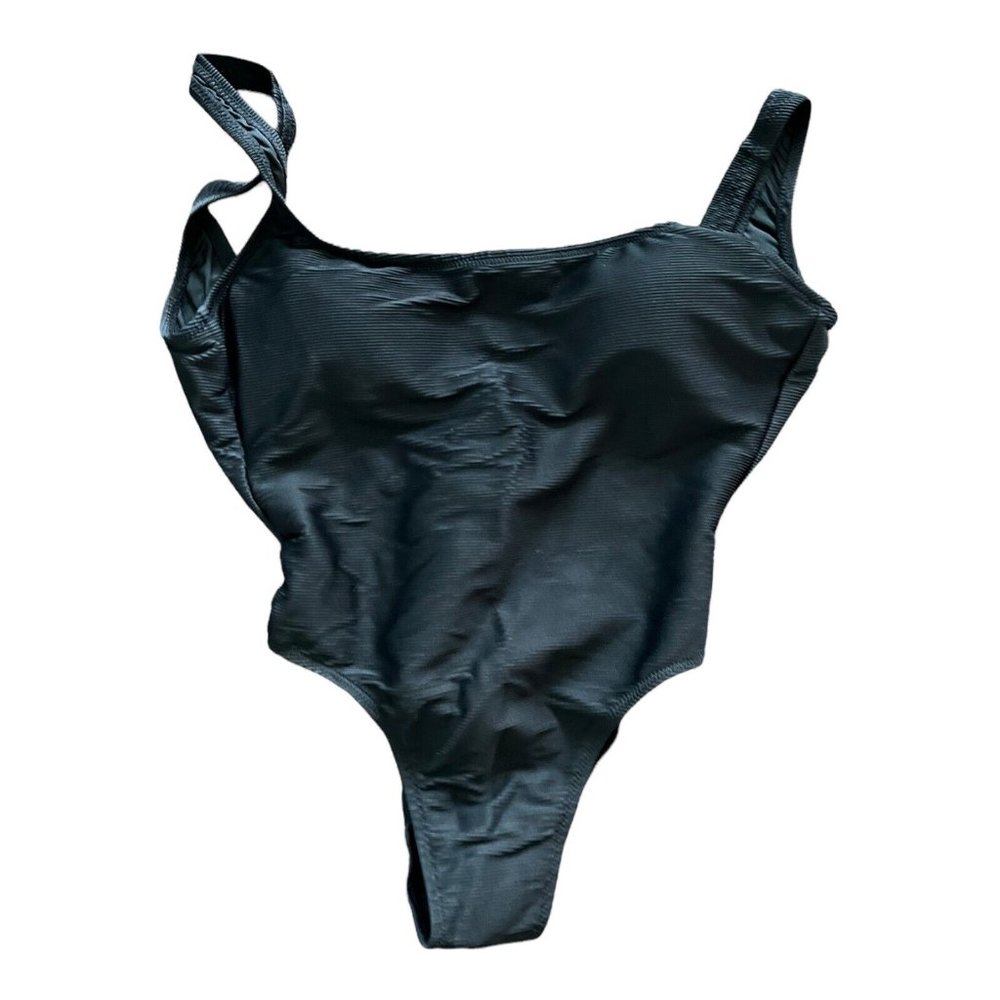 J.Crew $80 Black Ribbed Squareneck One Piece Swimsuit Size 4 BE809